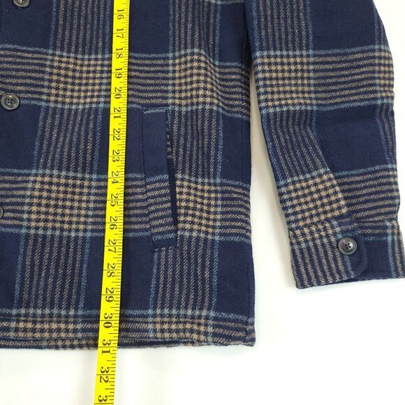 Jachs NY Sherpa Lined Blue Plaid‎ Shirt Jacket Wool Blend Men L Buttons Pockets - Picture 8 of 16